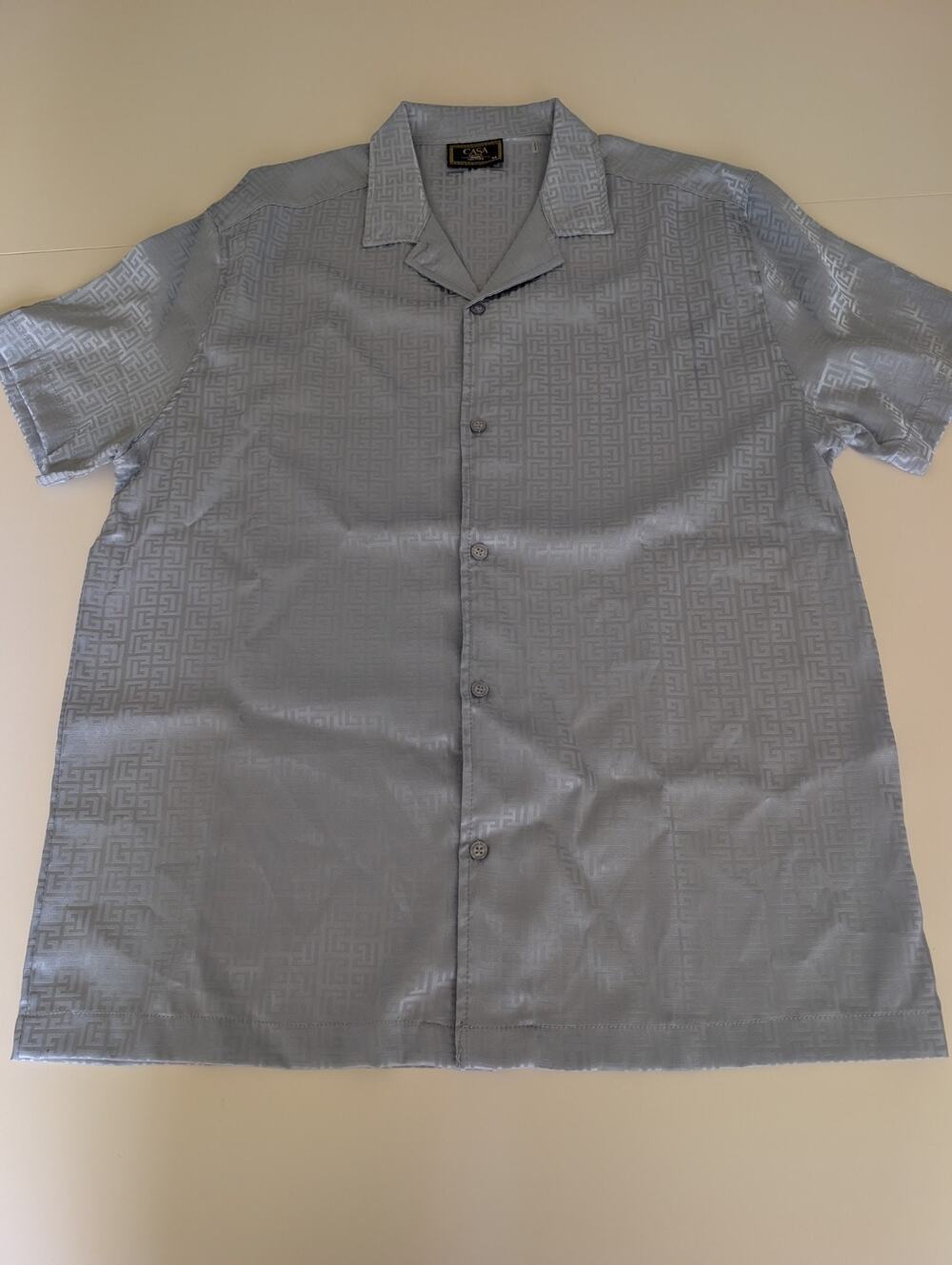Casa Moda Couture Shirt Mens Silver Gray Short Sleeve Button-Up Medium